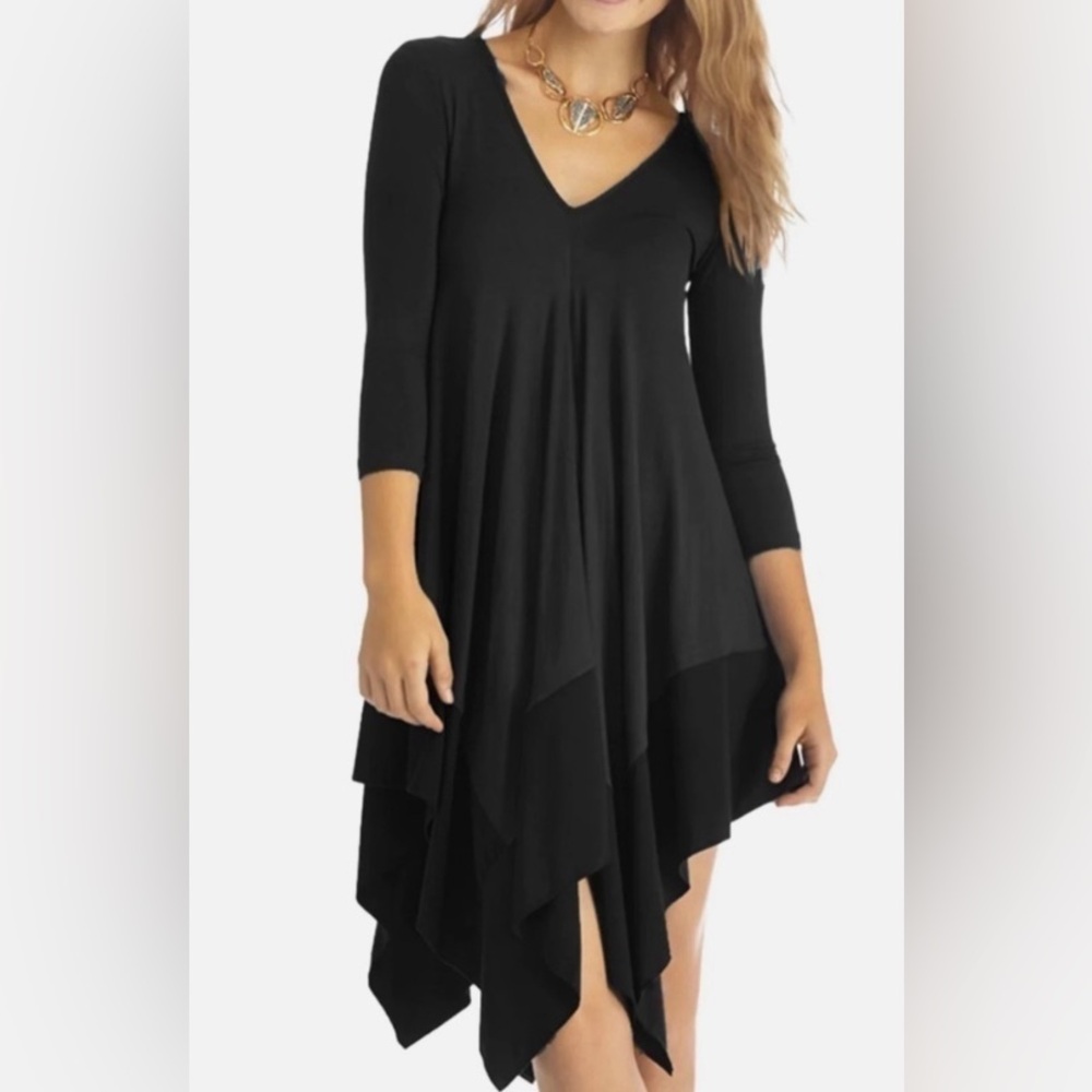 CQ by CQ Asymmetrical long sleeve mixed media shirt dress in black